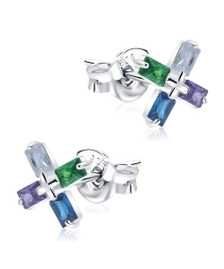 Letter X With CZ Stone Silver Ear Stud STS-5330